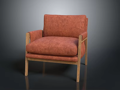 Stylish Modern Orange Armchair With Upholstered Fabric Seat And Wooden Frame 3d model