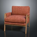 Stylish Modern Orange Armchair With Upholstered Fabric Seat And Wooden Frame