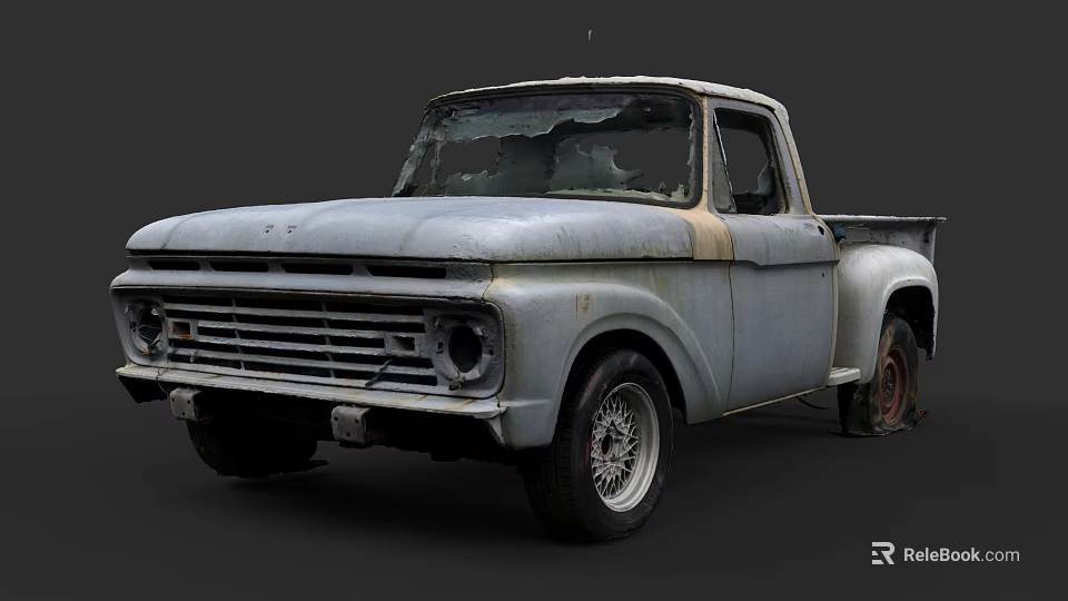 Weathered Old Pickup Truck Featuring Rusty Exterior And Broken Windows 3d model 