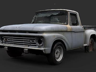 Weathered Old Pickup Truck Featuring Rusty Exterior And Broken Windows 3d model