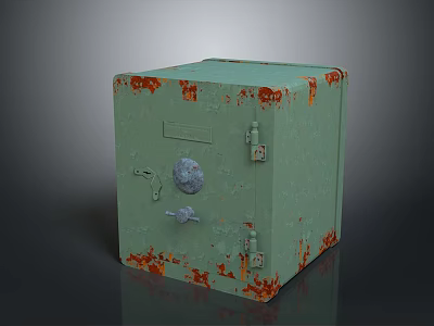 Vintage Green Safe With Rusted Surface And Metal Body For Home 3d model