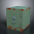 Vintage Green Safe With Rusted Surface And Metal Body For Home