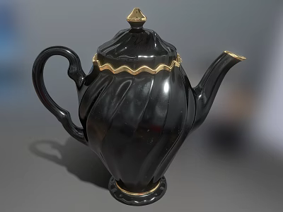 Elegant Black Teapot With Gold Accents On Lid Spout And Curved Handle For Home Living 3d model