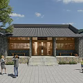 Ancient Architecture With Gray Tile Roof Stone Walls Wooden Windows And Visitors Exploring Courtyard