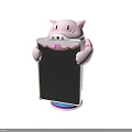 Cartoon Cat Phone Stand With White Body Pink Ears Black Screen And Colorful Base