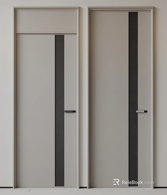 Stylish Light Grey Hinged Doors with Dark Vertical Stripes and Metallic Handles 3d model 