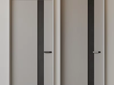 Stylish Light Grey Hinged Doors with Dark Vertical Stripes and Metallic Handles 3d model