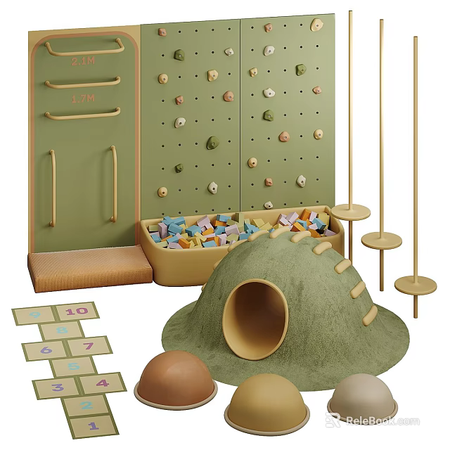 Indoor Kids Play Space With Climbing Wall Colorful Blocks And Tunnel 3d model 
