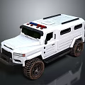 White Armored Military Vehicle With Red And Blue Roof Lights Off Road Tires