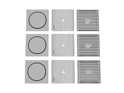 Stainless Steel Square Covers Featuring Circular Arrow and Grille Designs 3d model