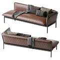Modern Brown Leather Sectional Sofa With Metal Frame And Throw Pillows 3d model
