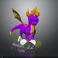Purple Dragon Figurine With Yellow Horns Wings And Rock Base With White Stones Green Moss
