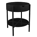 Modern Black Round Side Table With Drawer And Metal Frame Lower Shelf 3d model
