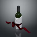 Elegant Green Wine Bottle Wrapped in White Napkin With Red Ribbon on Dark Background