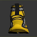Stylish Yellow Black High-Top Shoes with Branded Text and Thick Chunky Sole Design
