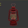 Vintage Red Lantern With Metal Frame And Glass Panel Design