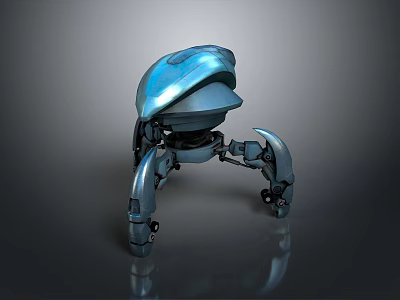 Futuristic Robotic Biomechanical Creature With Metallic Blue Head Shiny Surface Mechanical Legs And Reflective Floor 3d model