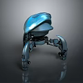 Futuristic Robotic Biomechanical Creature With Metallic Blue Head Shiny Surface Mechanical Legs And Reflective Floor