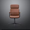 Orange Office Chair With Striped Leather Upholstery Armrests And Swivel Base