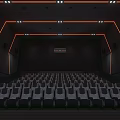 Modern Cinema Theater Interior With Rows Of Comfortable Seats And Orange Ambient Lighting