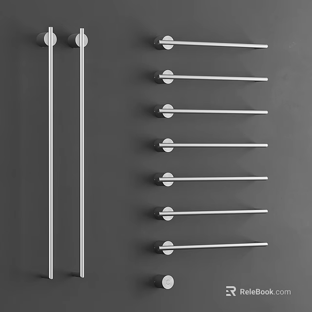 Modern Bathroom Accessories With Stainless Steel Towel Bars And Wall Mounted Racks 3d model 