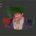 Stylized Game Movie Character With Messy Brown Hair Beard Blue Coat Red Tie White Shirt