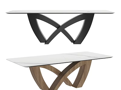 Modern Dining Table With Glass Top And Crossed Base In Black Metal And Wood 3d model