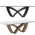 Modern Dining Table With Glass Top And Crossed Base In Black Metal And Wood