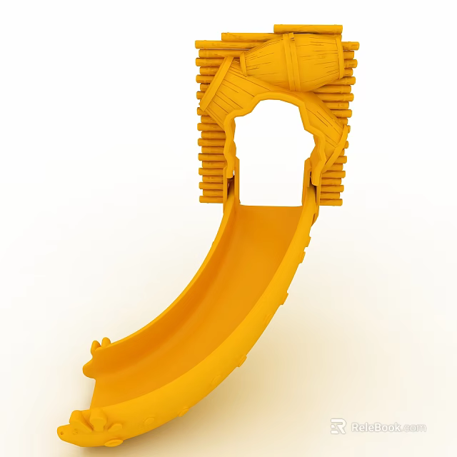 Yellow Playground Equipment With Curved Slide And Staircase Design For Kids 3d model 
