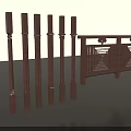 Carved Wooden Railing Components With Ornate Posts And Patterned Decorative Panels 3d model