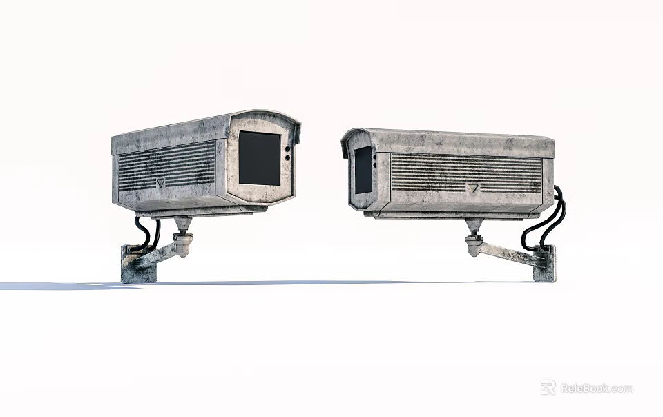 Projection Surveillance Cameras Two Units Mounted on Metal Brackets with Durable Casing 3d model 