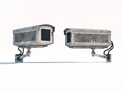 Projection Surveillance Cameras Two Units Mounted on Metal Brackets with Durable Casing 3d model