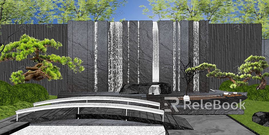 New Chinese style landscape sketch courtyard garden landscape stacked rubble waterscape wall sketch model