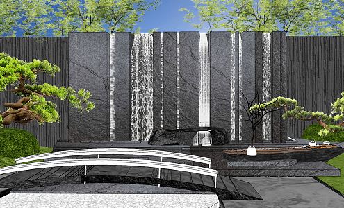 New Chinese style landscape sketch courtyard garden landscape stacked rubble waterscape wall sketch 3d model