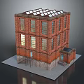 Red Brick Multi Story Residential Building with Skylights and Entrance Stairs