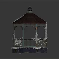 Octagonal Garden Gazebo With Brown Roof Ivy Wrapped Pillars And Blue Base