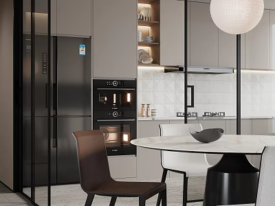 Modern Dining Table Combination With Marble Top And Stylish Chairs In Contemporary Kitchen 3d model