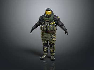 Armored Humanoid Creature in Tactical Suit With Helmet and Protective Gear Standing Pose 3d model