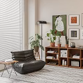 Cozy Bean Bag Chair in Modern Living Room with Bookshelf Plants and Wall Art