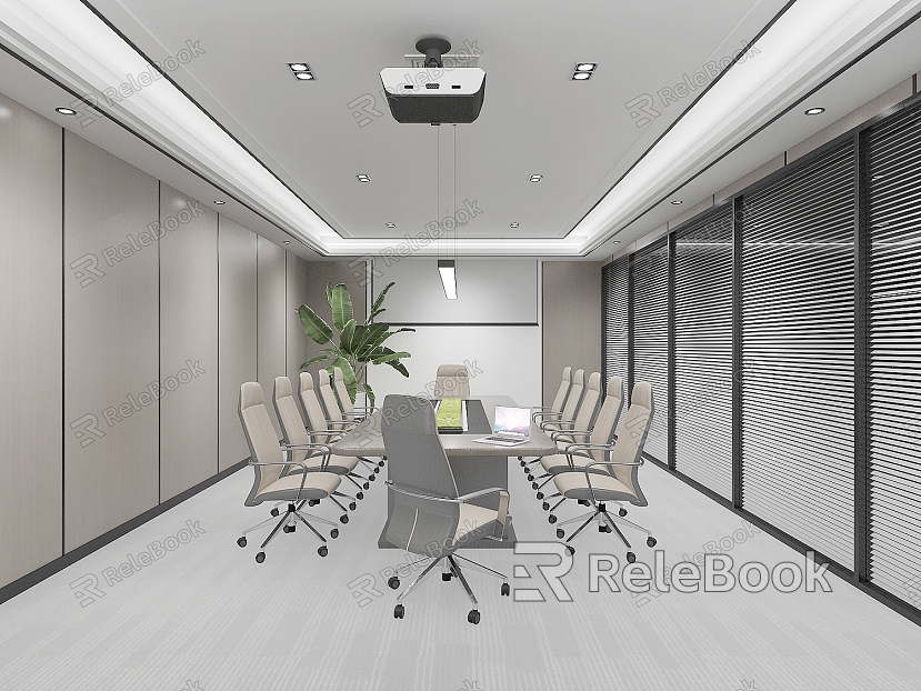 Modern conference room company small conference room negotiation room conference table and chair projector curtain louver glass high partition office partition model