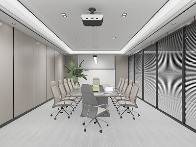 Modern conference room company small conference room negotiation room conference table and chair projector curtain louver glass high partition office partition model