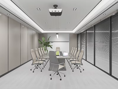 Modern conference room company small conference room negotiation room conference table and chair projector curtain louver glass high partition office partition 3d model