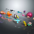 Colorful Diverse Marine Animals Including Clownfish Shark Seahorse Turtle And Jellyfish
