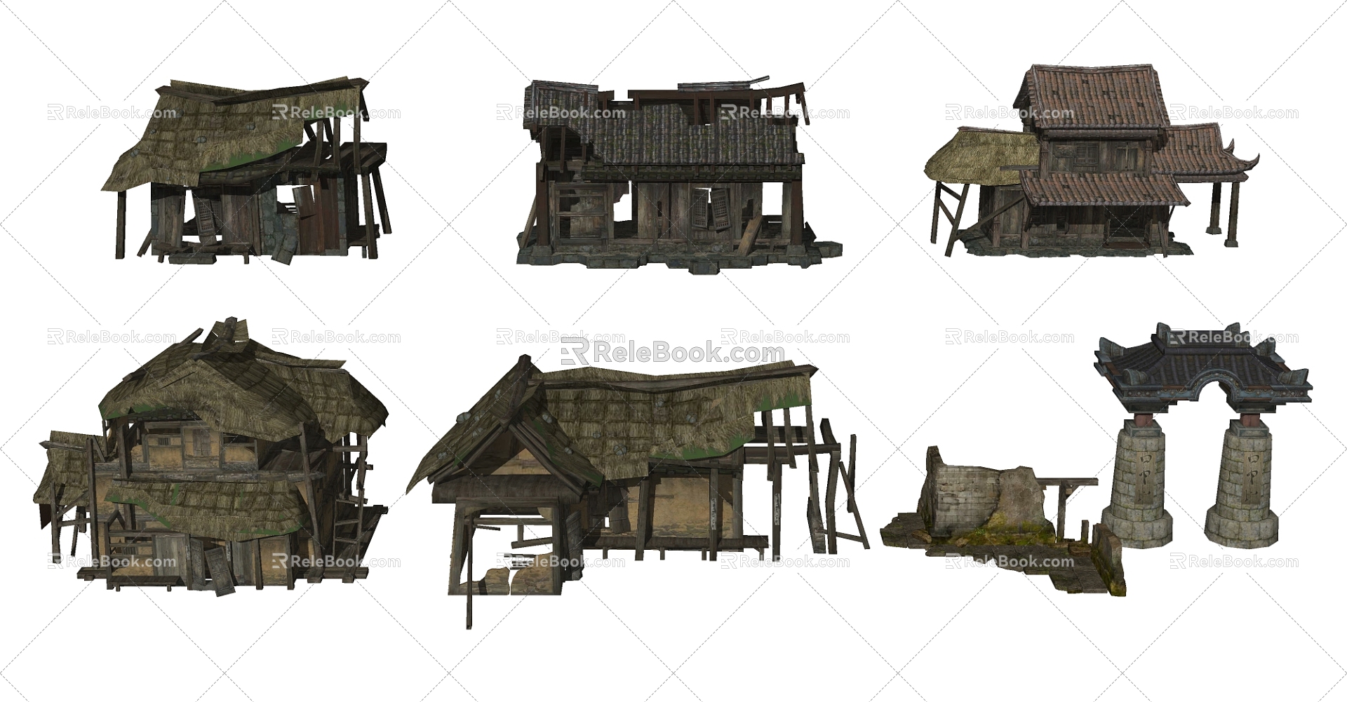 Chinese-style house, ancient building, rural shabby old house 3d model