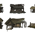 Chinese-style house, ancient building, rural shabby old house 3d model