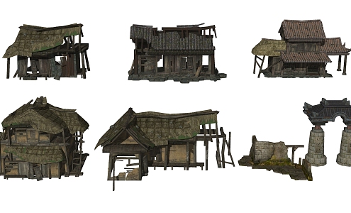 Chinese-style house, ancient building, rural shabby old house 3d model