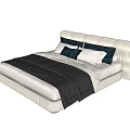 Modern Double Bed With White Headboard Dark Blanket And Pillows 3d model
