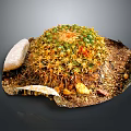 Round Green Cactus Plant With Yellow Spines And Stone In Natural Soil