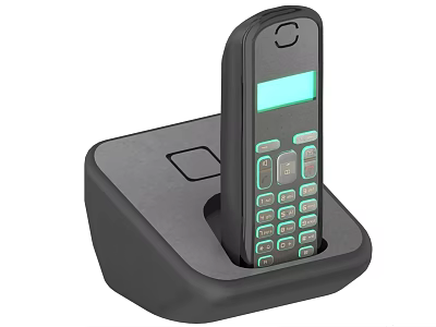 Ergonomic Black Cordless Telephone Handset With Green LCD Screen Numeric Keypad And Charging Base Dock 3d model