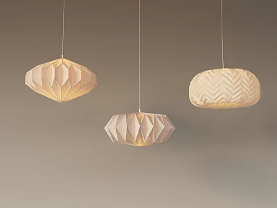 Three Modern Textured Pendant Lights With Geometric Design In Neutral Tones Interior 3d model